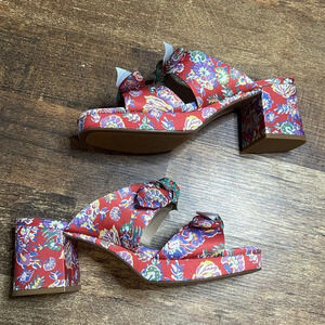 Copper Key Blooming Floral Print Double Bow Platform Sandals - 8.5